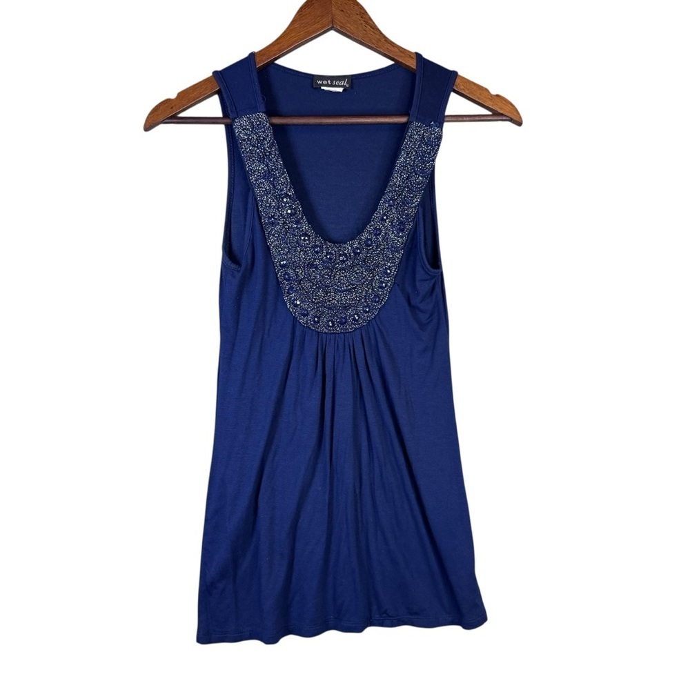 Vintage Y2K Wet Seal Blue Beaded Embellished Bib Top